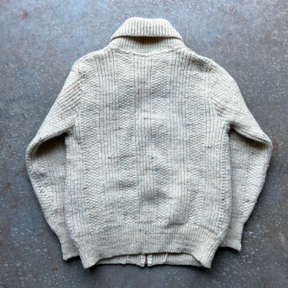 Pendleton Vintage Wool Shawl Collar Zip Cardigan Sweater Cream Fleck USA Large - Picture 4 of 7